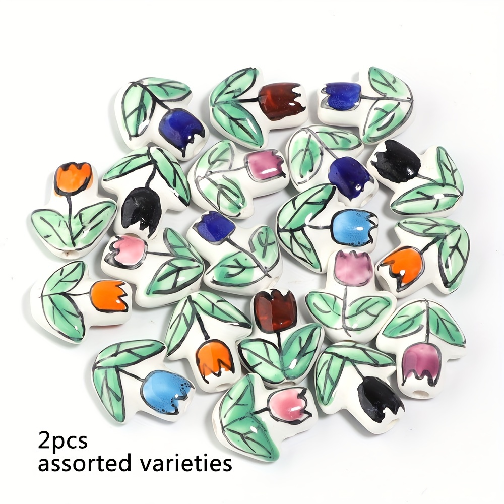 2pcs Ceramic Tulip Flower Beads for DIY Projects